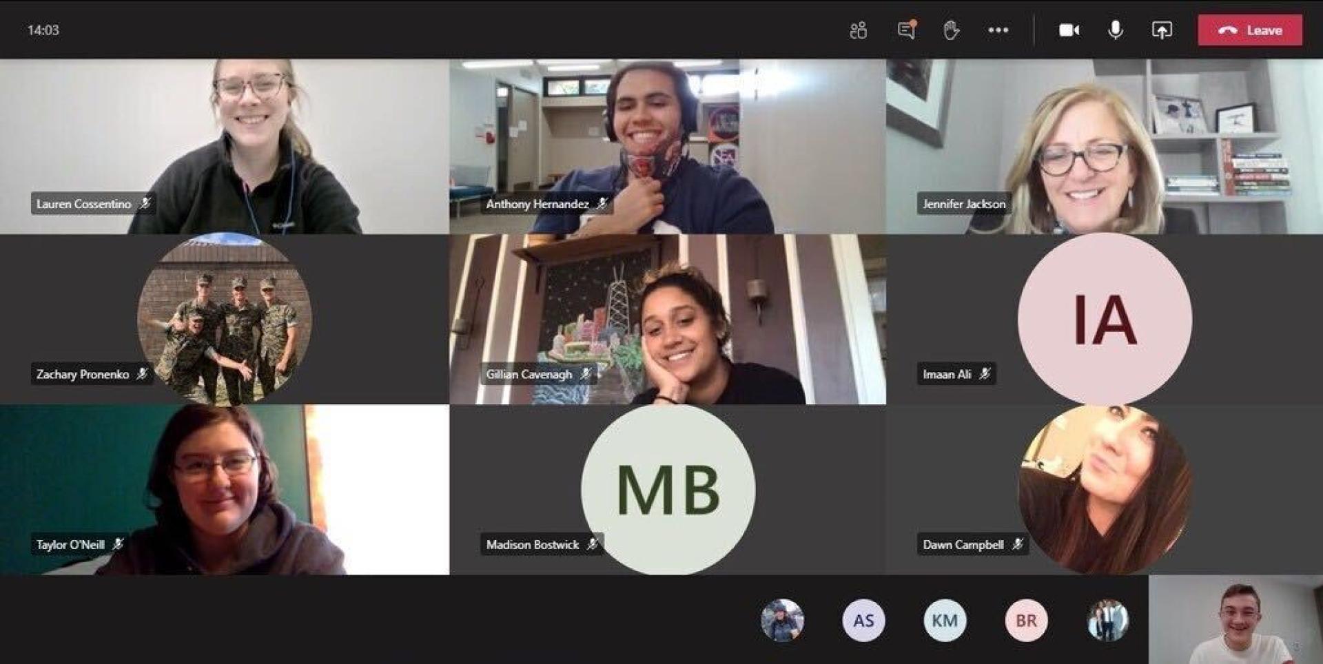 A North Central College class meeting via video chat.