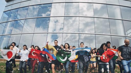 International Students in front of Wentz Music Hall