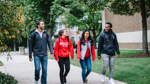 Students walking around campus