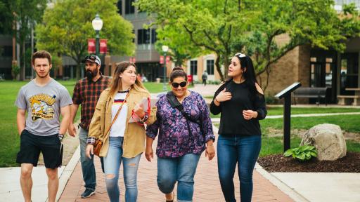 a visit group walking on campus