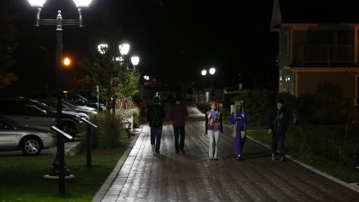 campus safety kiosk at night